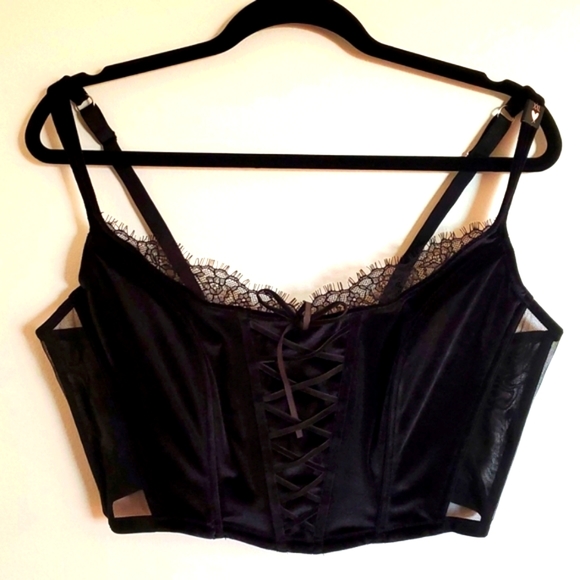 Victoria'sSecret DREAM ANGELS BlackVelvet Unlined LaceUp Corset top Size XXL New
